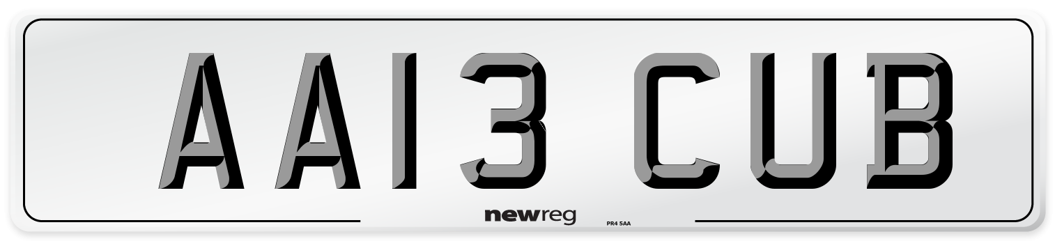 AA13 CUB Number Plate from New Reg